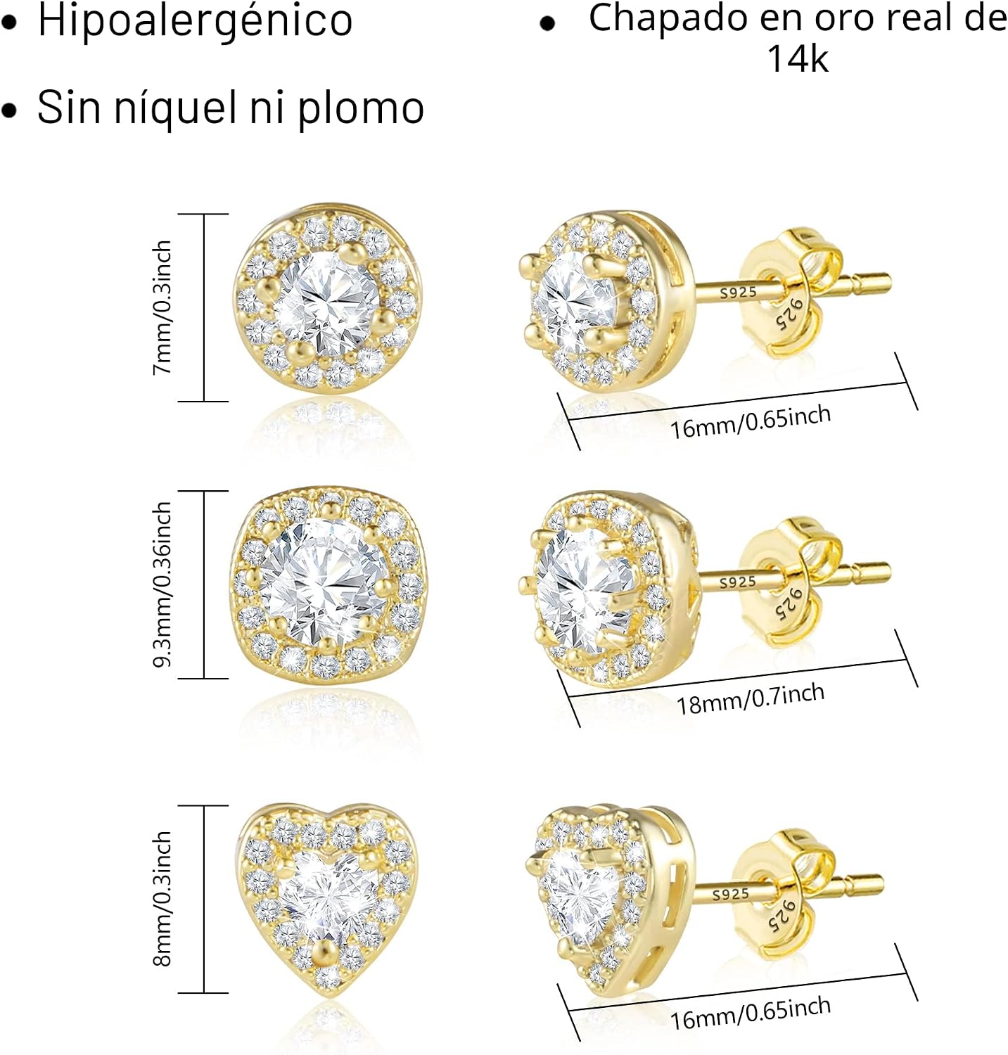 ALEXCRAFT Aretes de tuerca de plata de ley para mujeres y niñas, ci...