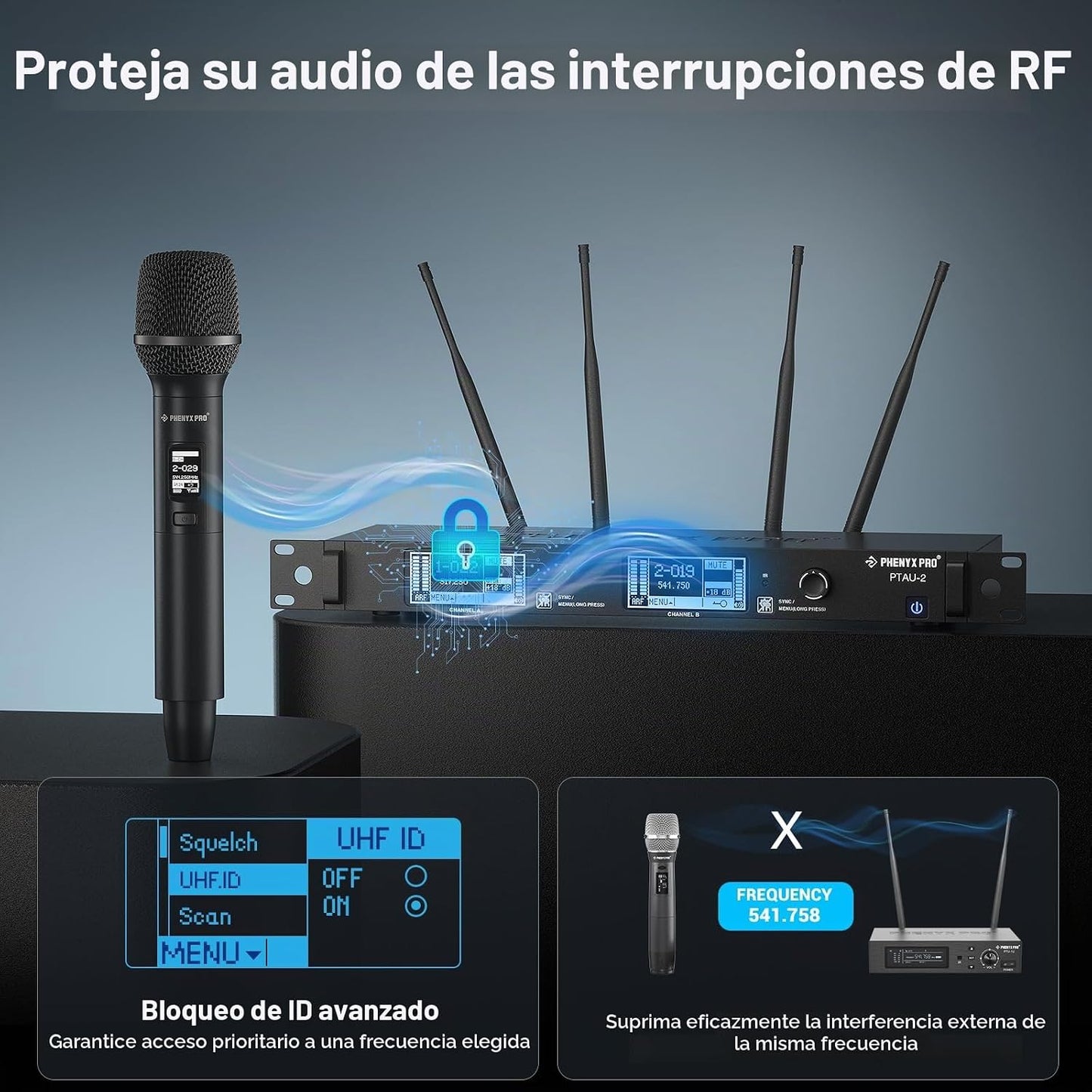 Phenyx Pro Sistema de Micrófono Inalámbrico de Doble Canal, Micrófo...