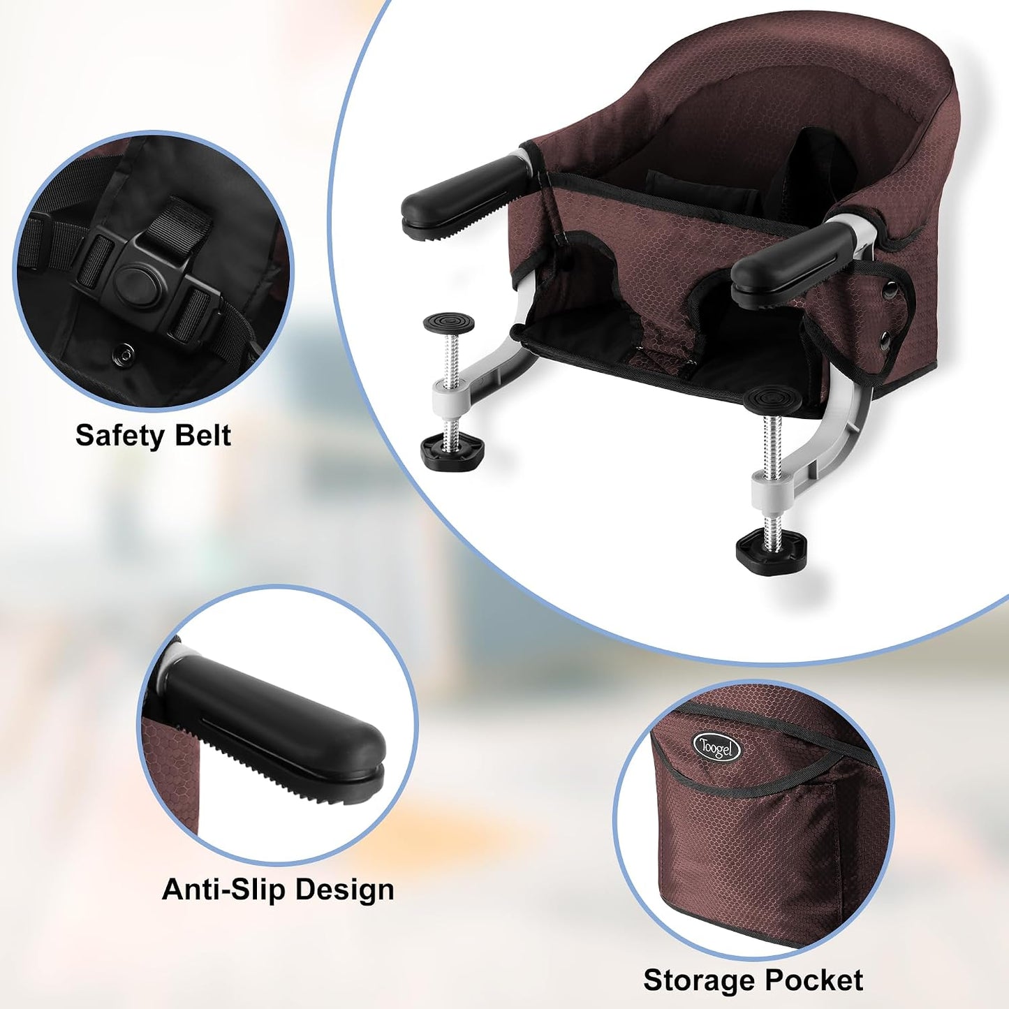 Toogel Silla alta de gancho, asiento plegable con clip de viaje par...