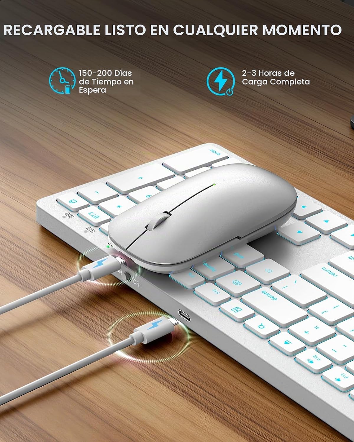 SABLUTE Teclado y mouse Bluetooth para Mac: retroiluminación de 7 c...