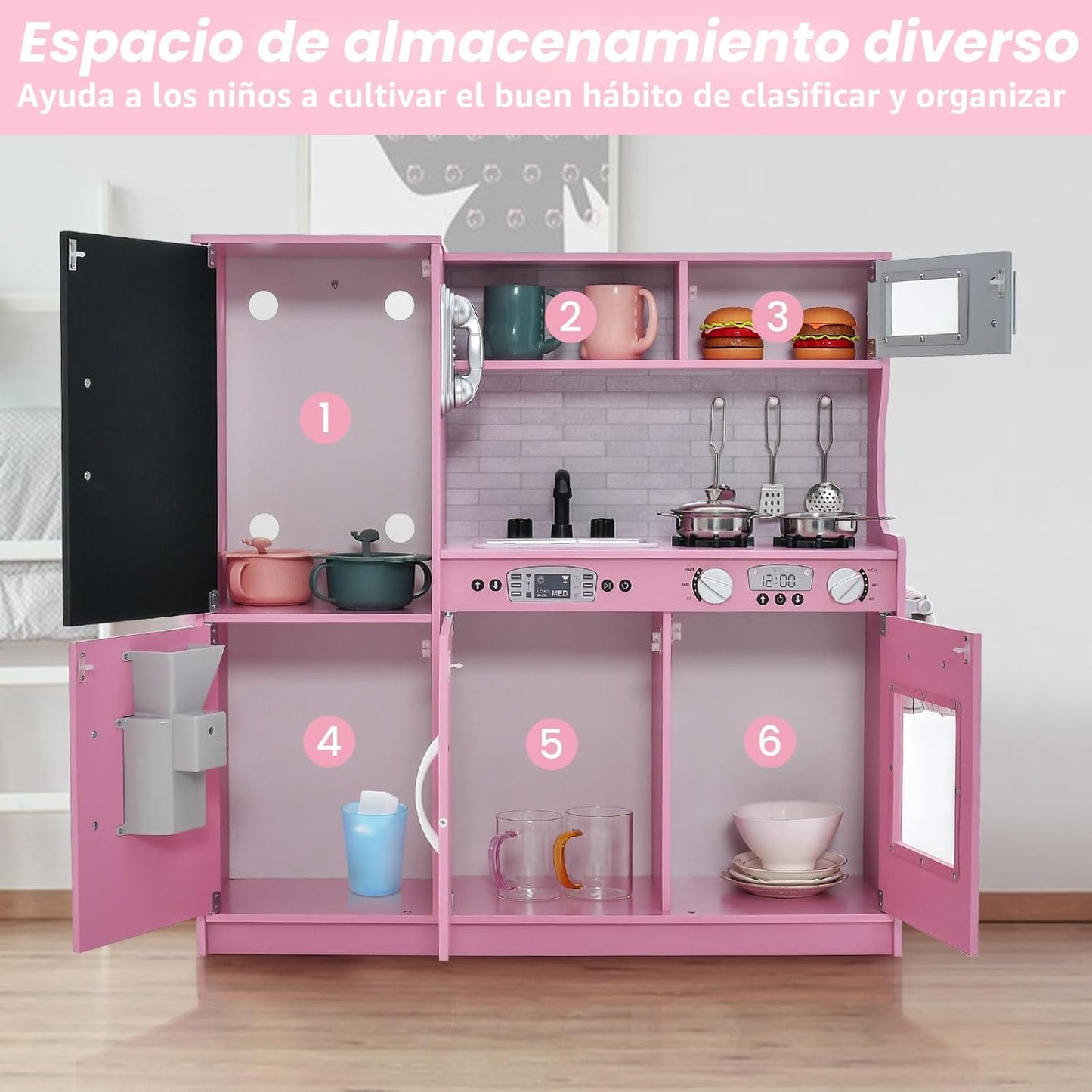 HONEY JOY Set de cocina de madera de juguete para niños, juego de s...
