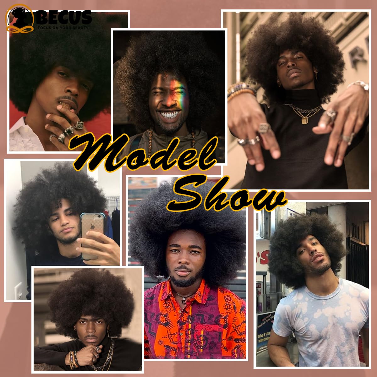 BECUS Pelucas rizadas afro para hombres, peluca negra suave, corta,...