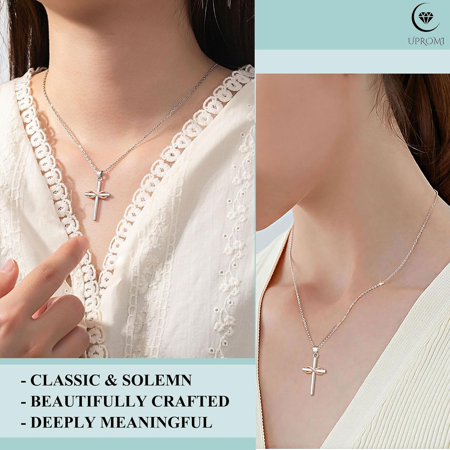 UPROMI Collar de cruz infinita para mujer, regalos de bautismo de g...