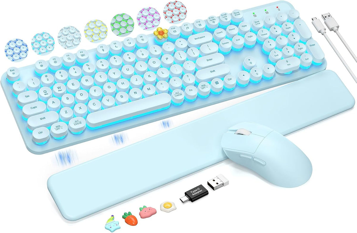 Teclado inalámbrico y mouse retroiluminados, teclado de máquina de...