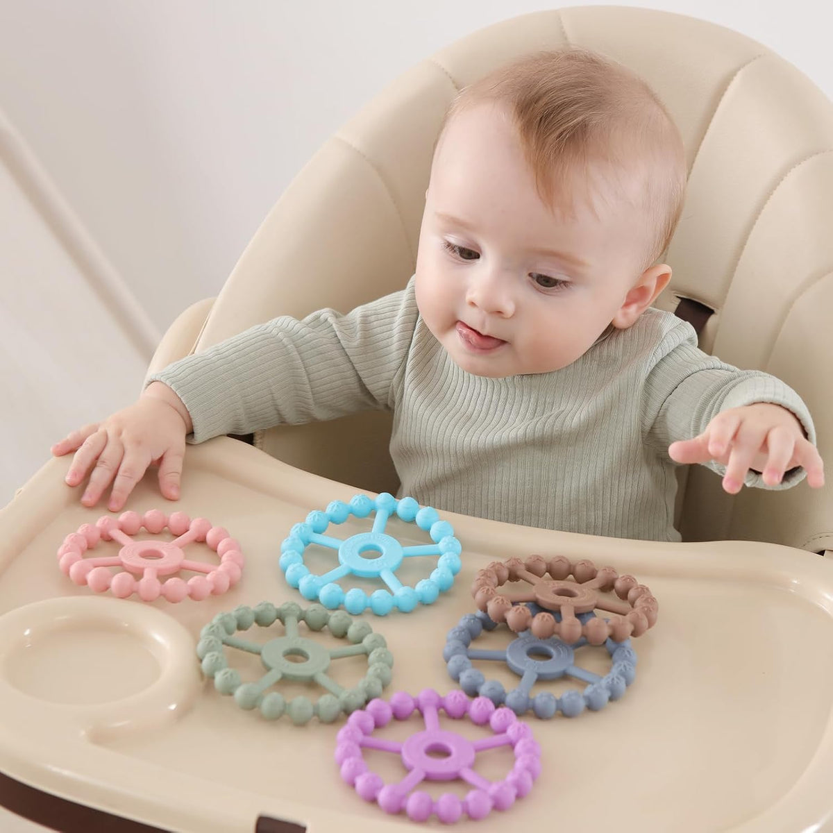 Paquete de 3 Mordedores de Anillo para Bebés e Infantes, Juguetes d...