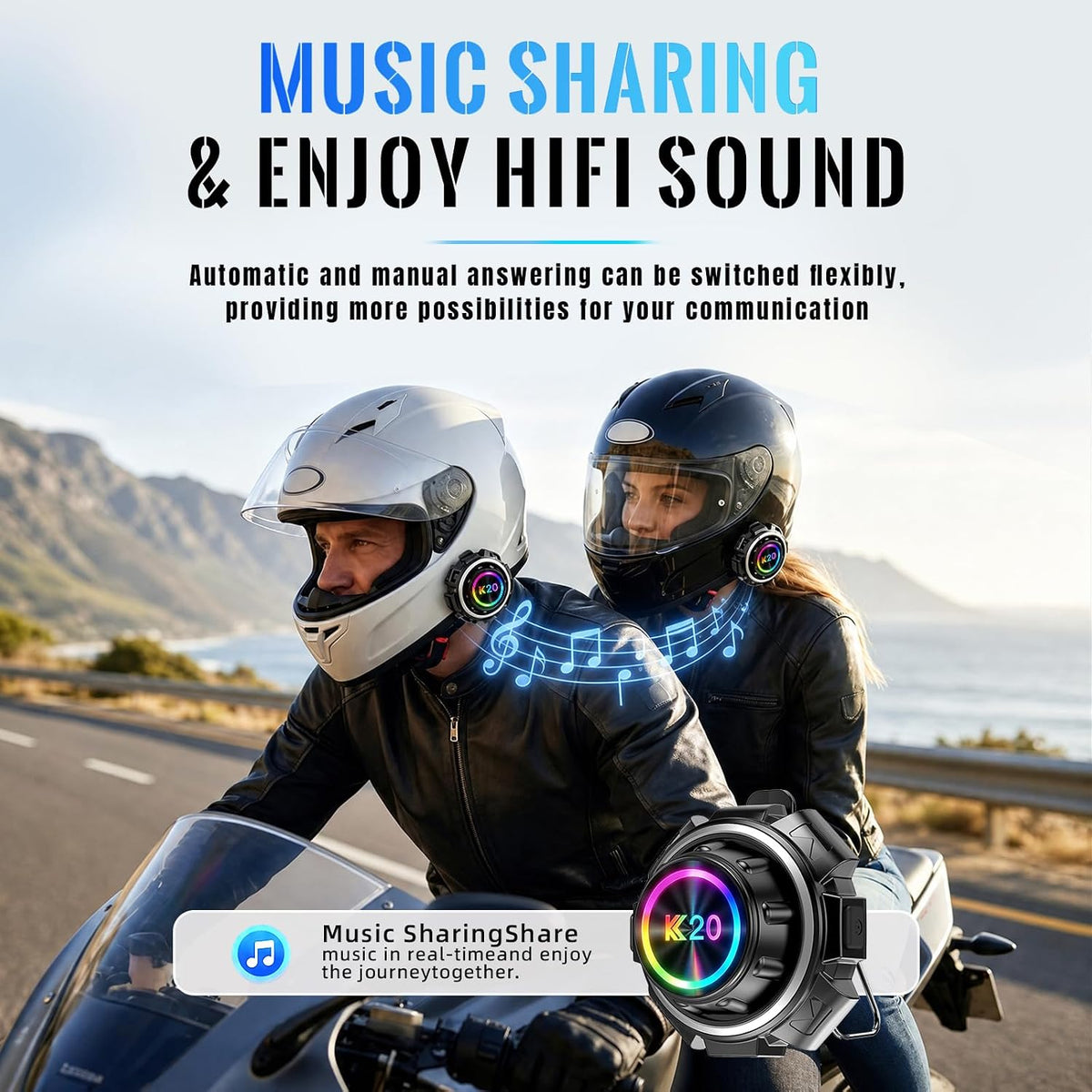 UouNeaCo Auriculares Bluetooth para casco de motocicleta, sistema d...