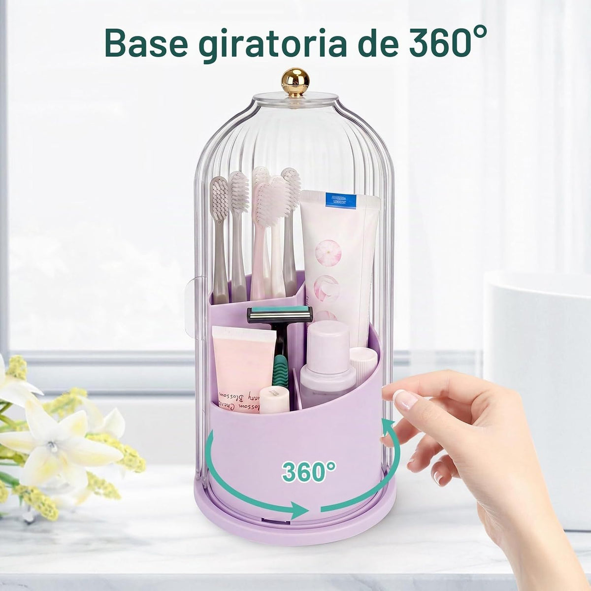 QIYVLOS Portacepillos de dientes con tapa deslizante, organizador g...