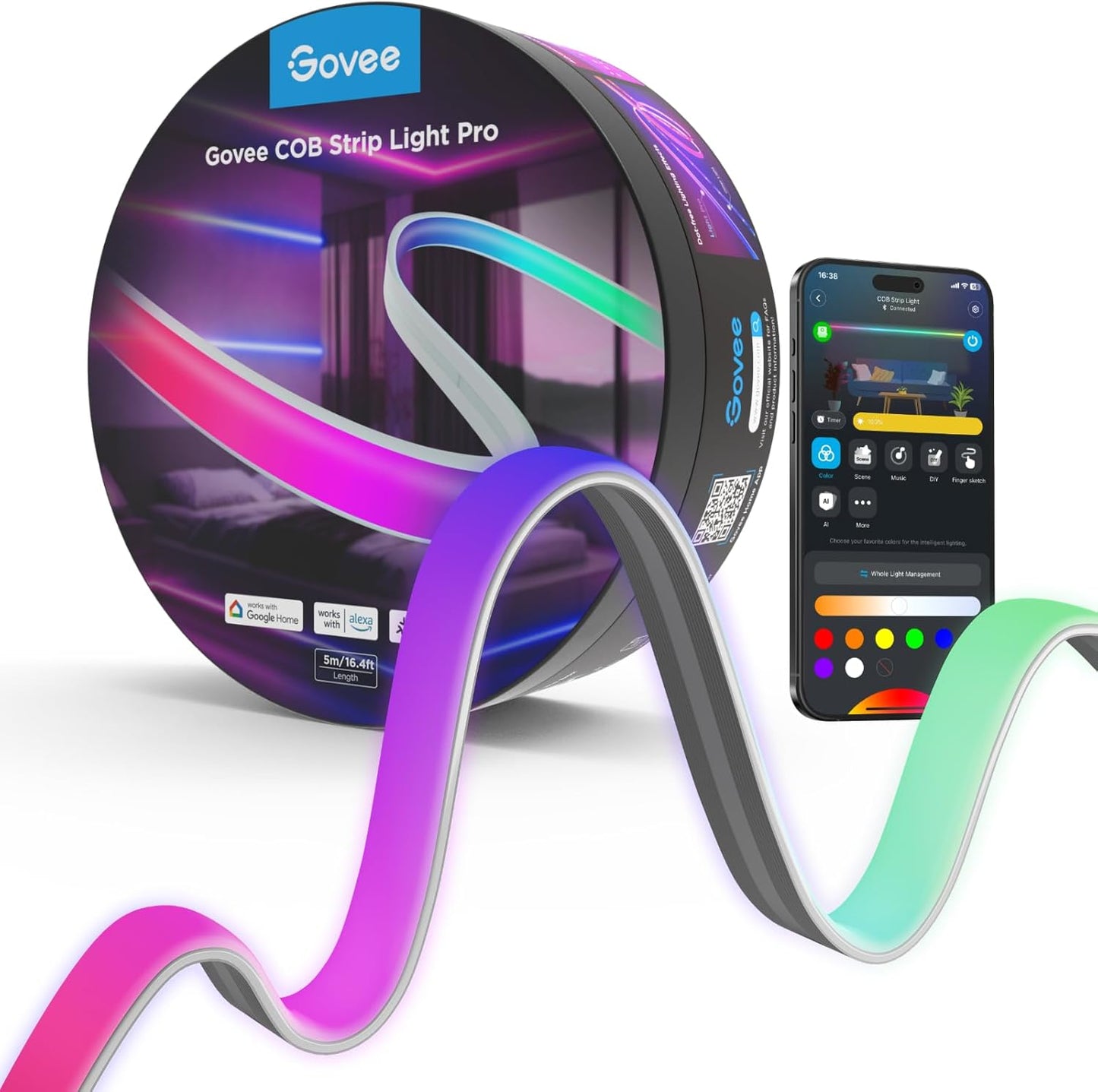 Govee - Tira de luces LED COB Pro, luces LED para dormitorio compat...