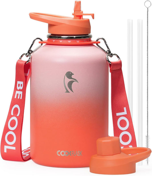 Coolflask Botella de agua de 64 onzas con popote, jarra de agua ais...