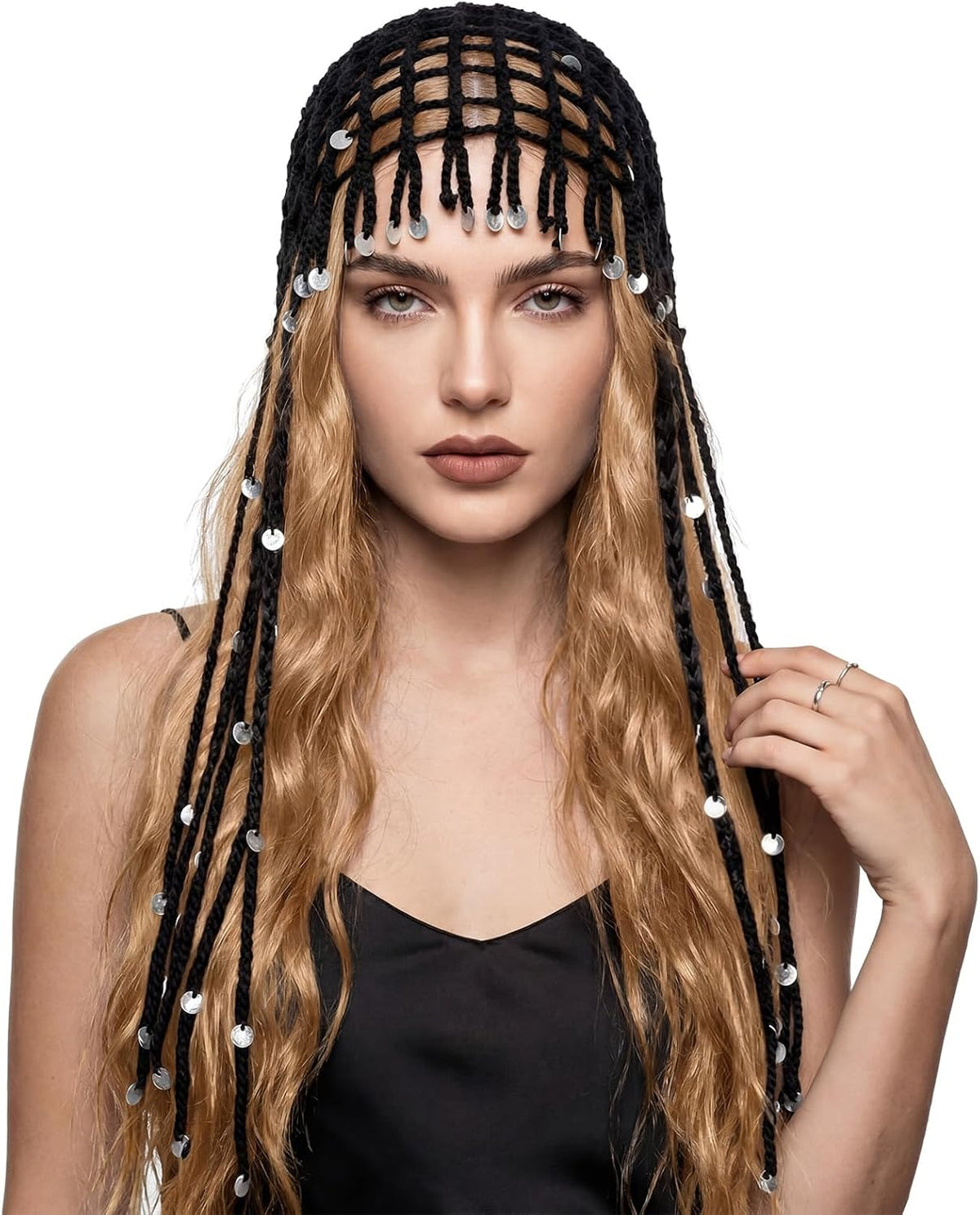 Newcotte Gorros de ganchillo para mujer, gorro con cuentas de borla...