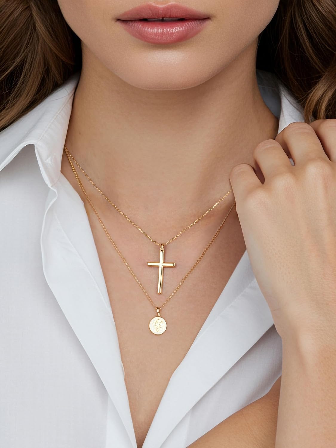 NORBU S925 Collar de cruz para mujer, chapado en oro de 18 quilates...