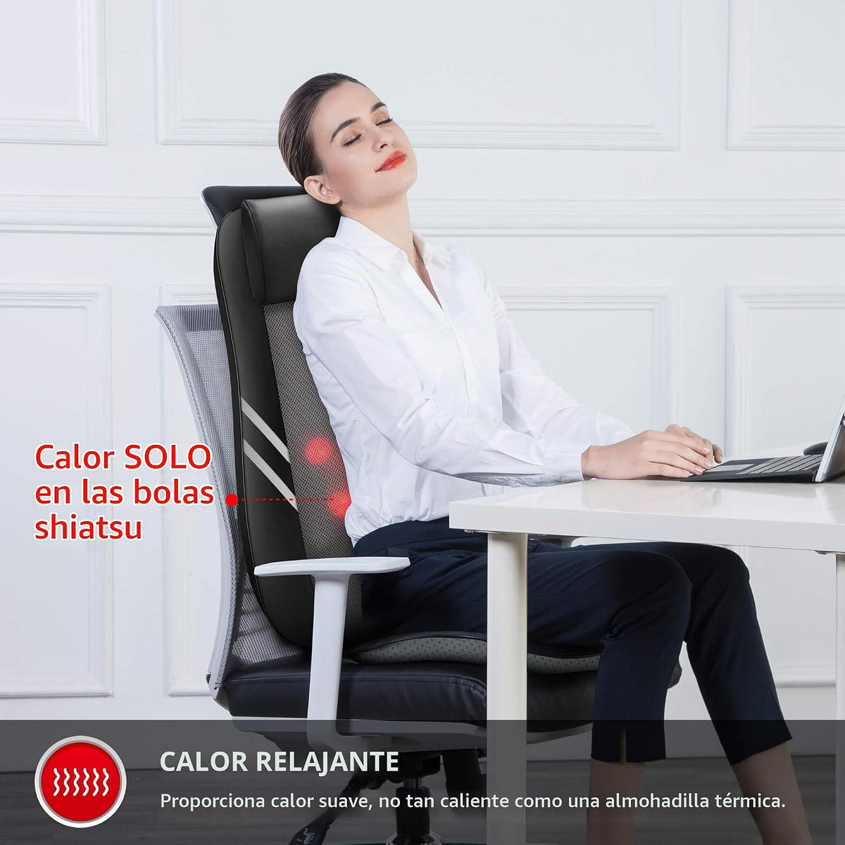 Snailax Masajeador de espalda con calor, cojín de asiento de masaje...