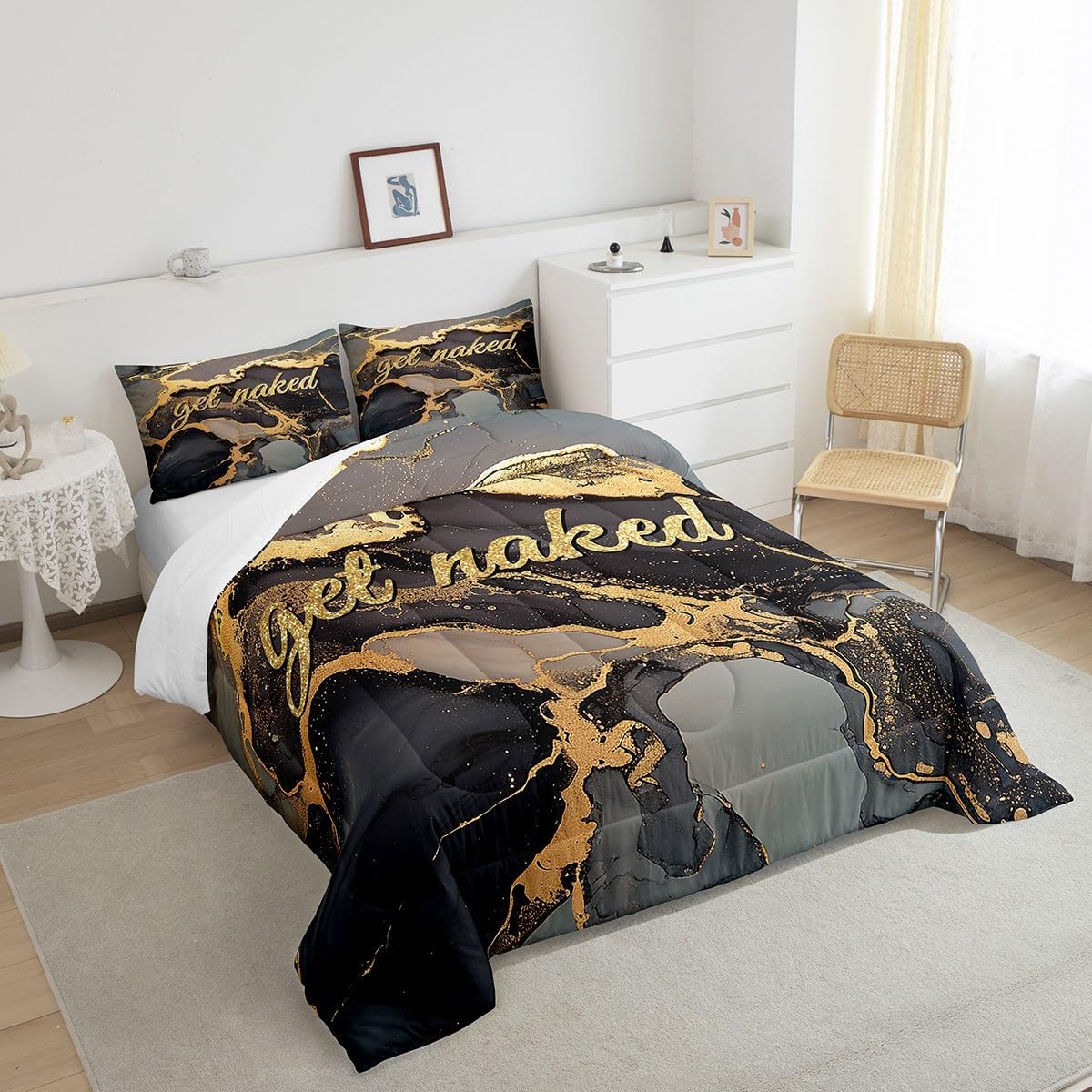 Homewish Juego de edredón Get Naked tamaño Queen, juego de ropa de...