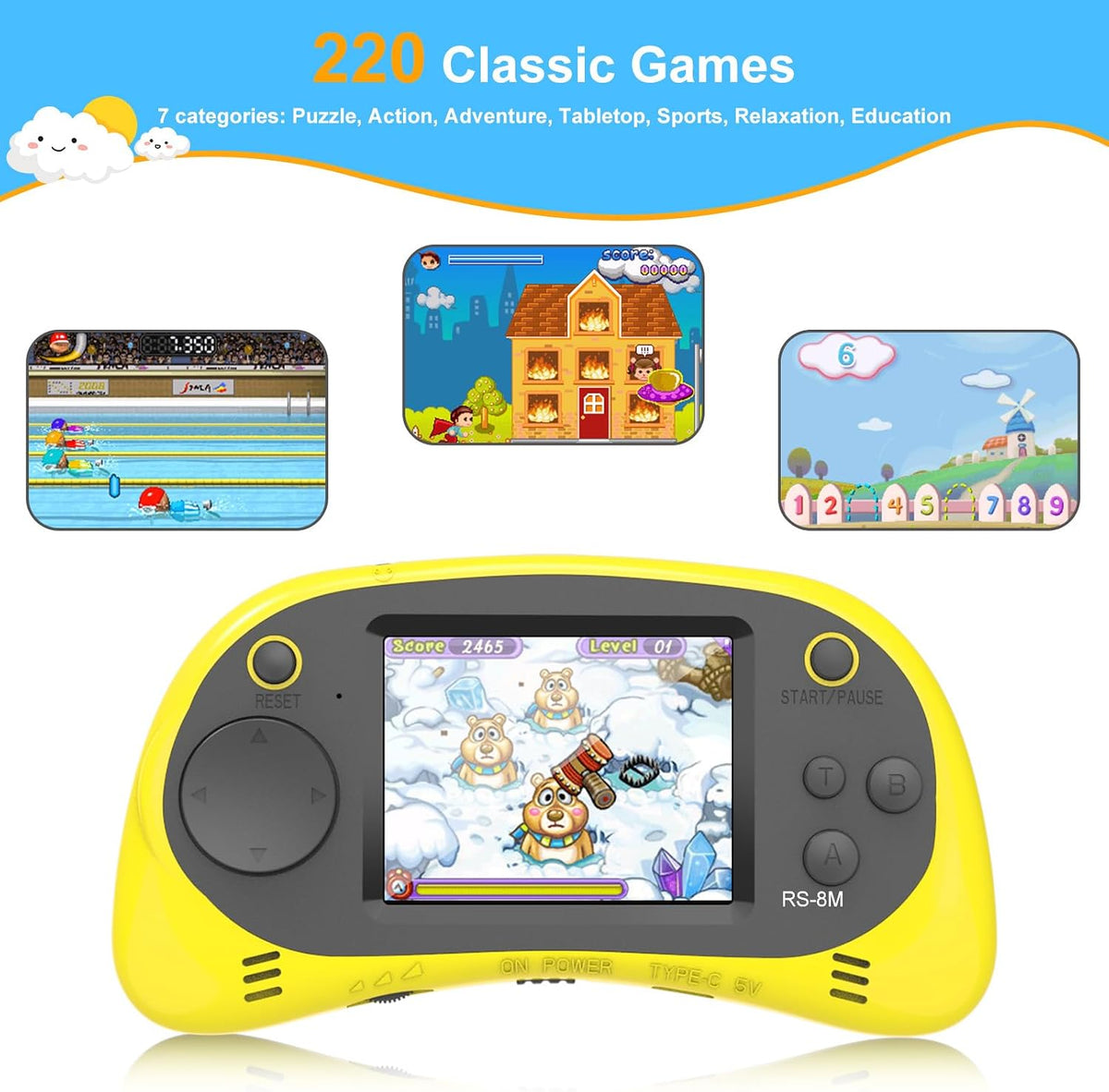 EASEGMER Reproductor de juegos de mano para niños, 220 juegos integ...