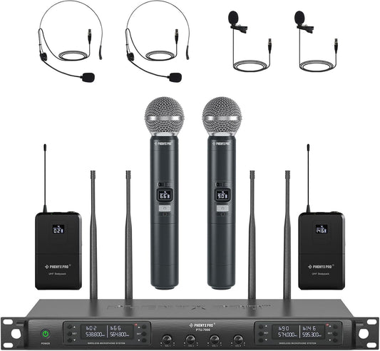 Phenyx Pro Sistema de micrófono inalámbrico de 4 canales con escane...
