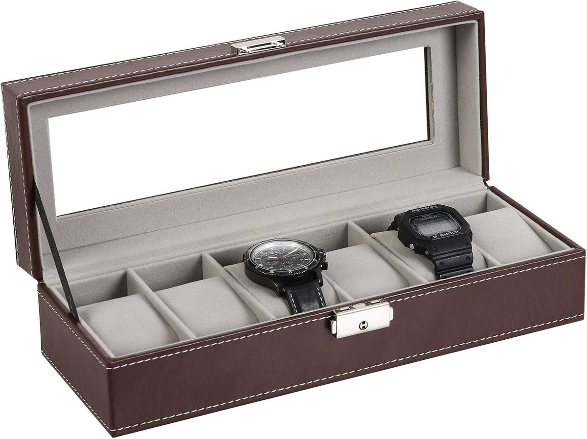 NEX Caja de reloj, 6 ranuras de cuero reloj vitrina de almacenamien...