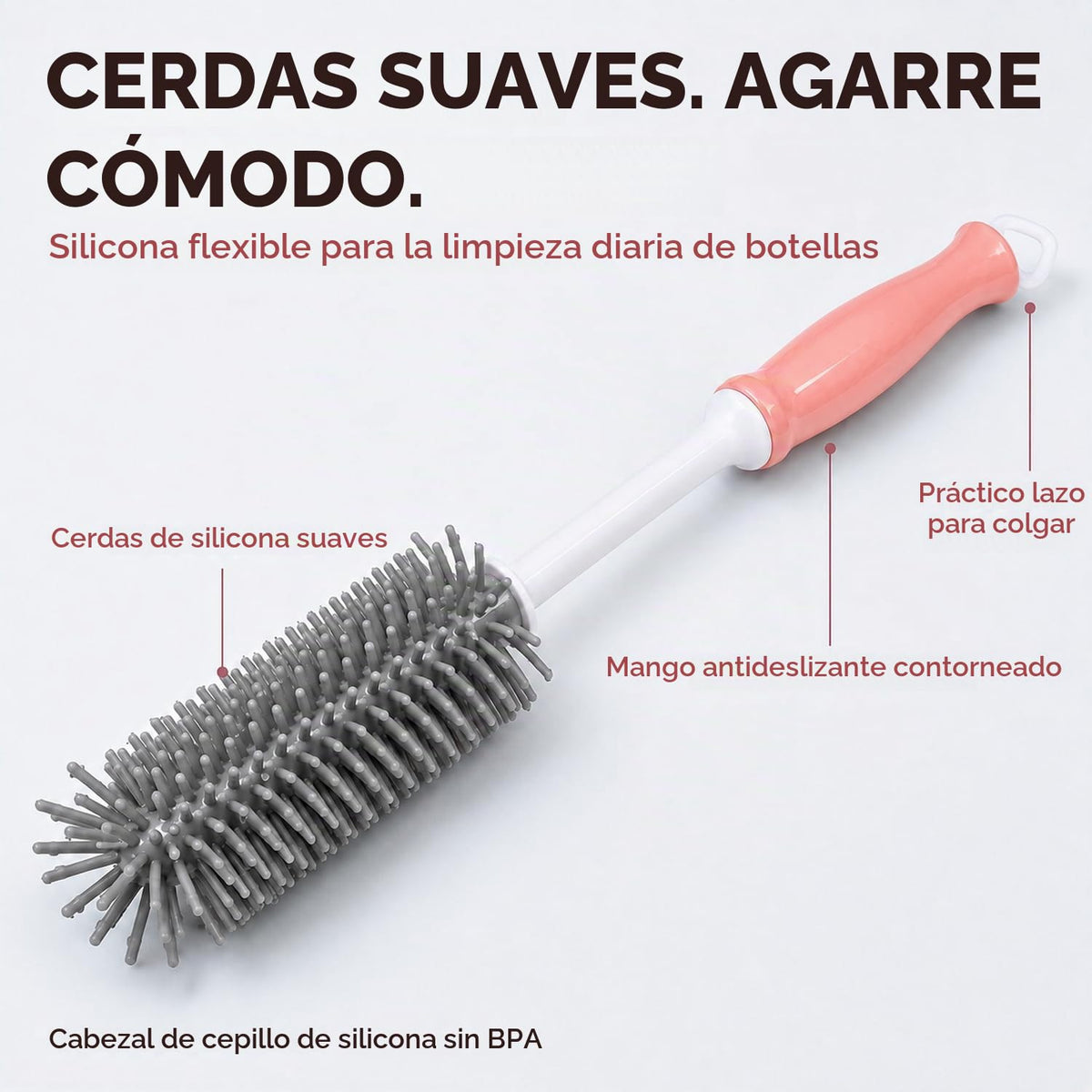 Juego de cepillos de silicona para botellas, 12" mango largo, p...