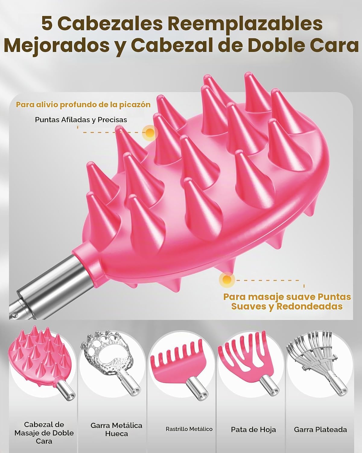 Rascador de espalda telescópico con 5 cabezas desmontables, regalos...