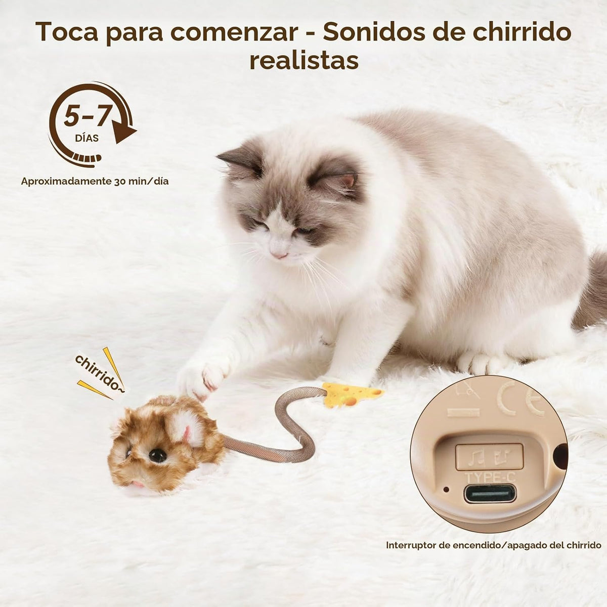 Migipaws MigiMouse - Juguete interactivo para gatos de 360° con col...