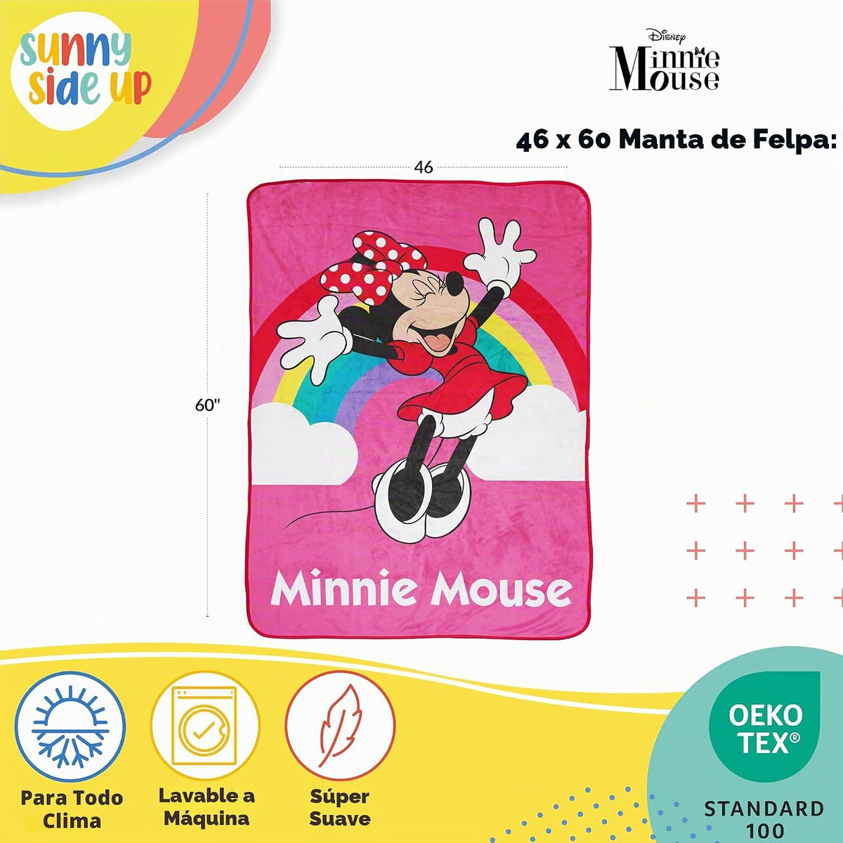 Manta de Minnie Mouse de Disney de felpa - Mide 46 x 60 pulgadas -...