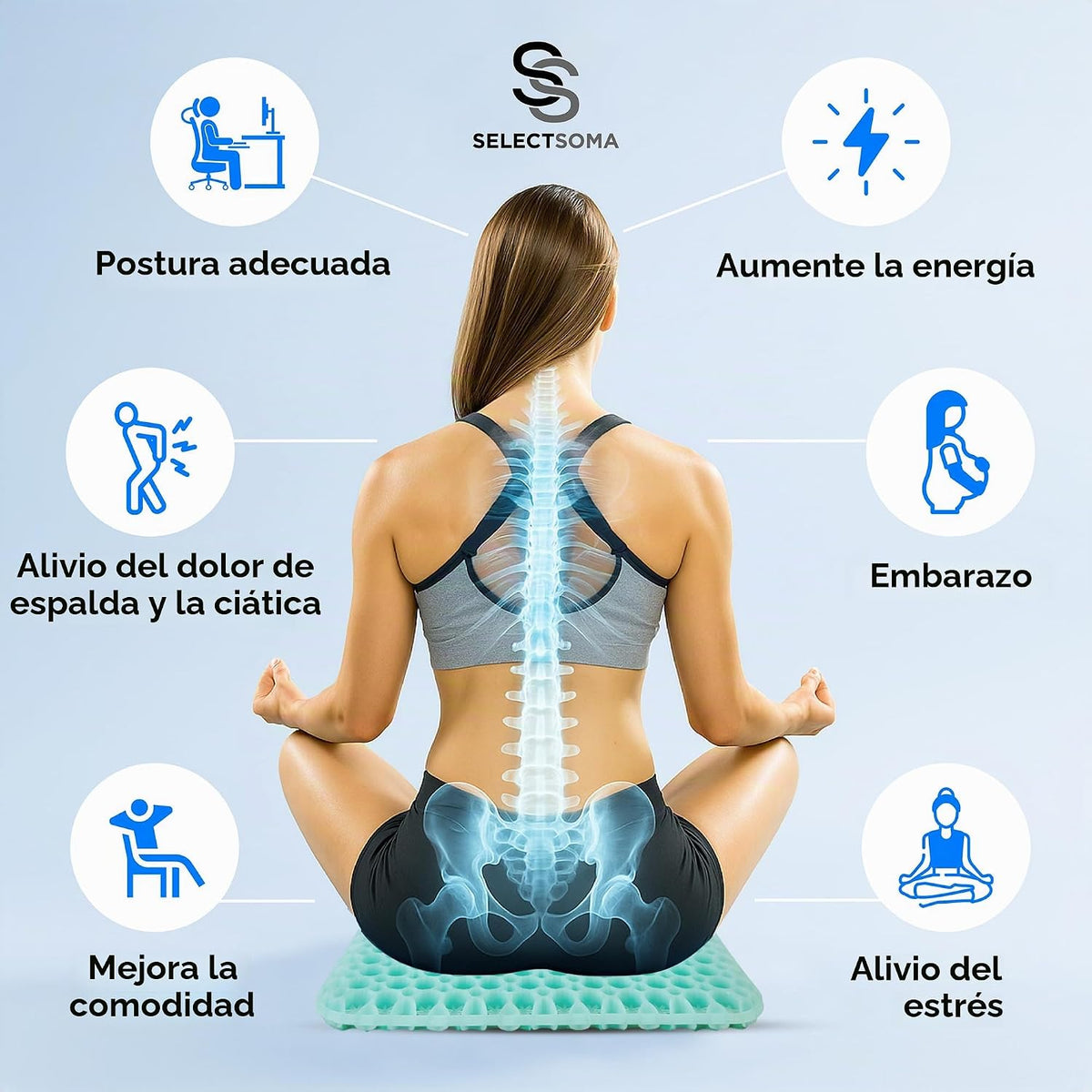 Cojín de asiento de gel para sentarse, alivio de presión para coxis...