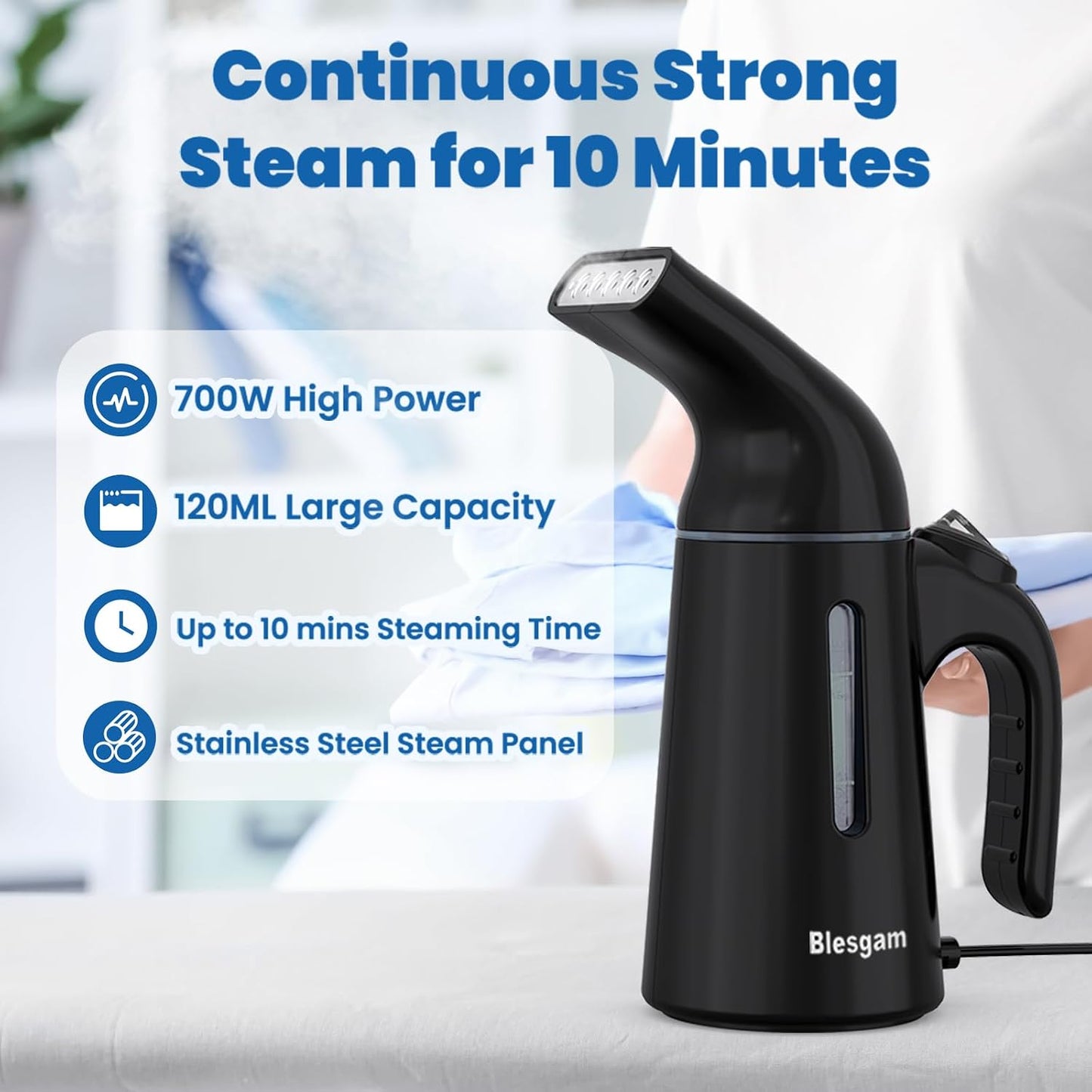Blesgam Vaporizador para ropa de 700 W, calentamiento rápido en 40S...