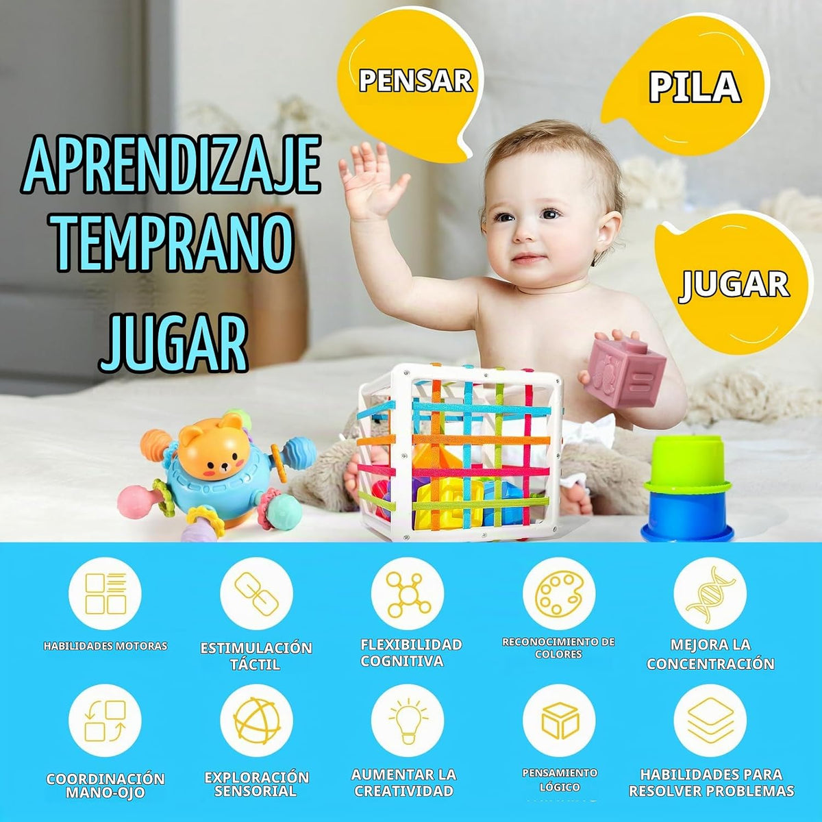 Juguetes Montessori para bebés de 0-3-6-12 meses, juguetes 6 en 1 p...