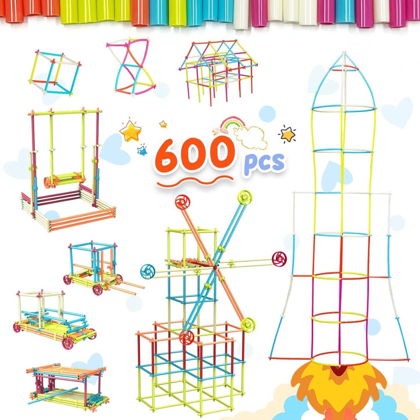 Ggiibro Constructor de Pajitas Juguetes de Construcción STEM Macaro...