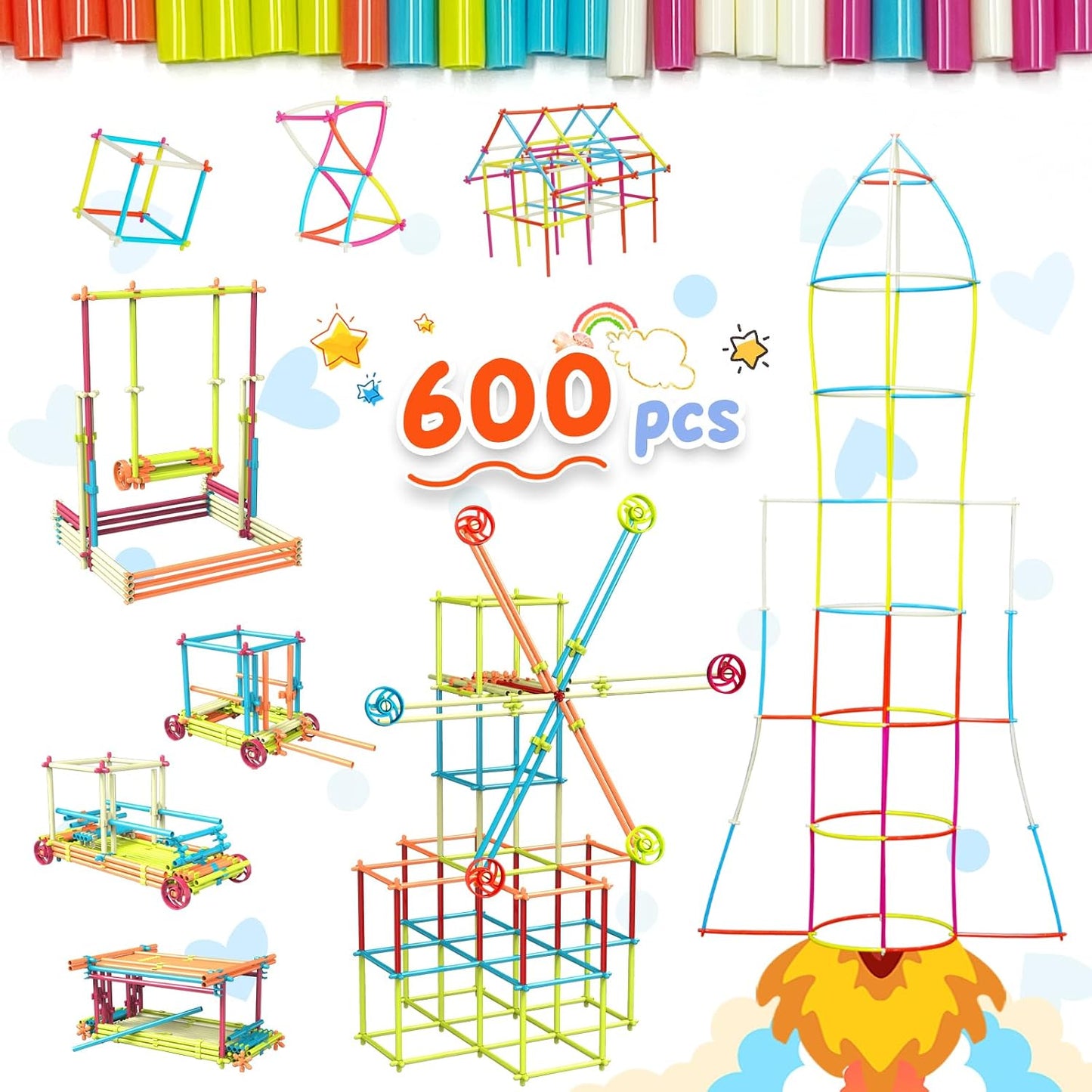 Ggiibro Constructor de Pajitas Juguetes de Construcción STEM Macaro...