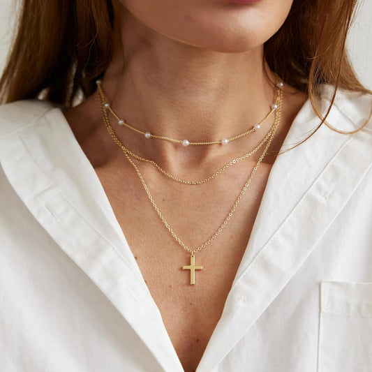 Fesciory Collar de cruz para mujer, chapado en oro de 14 quilates,...