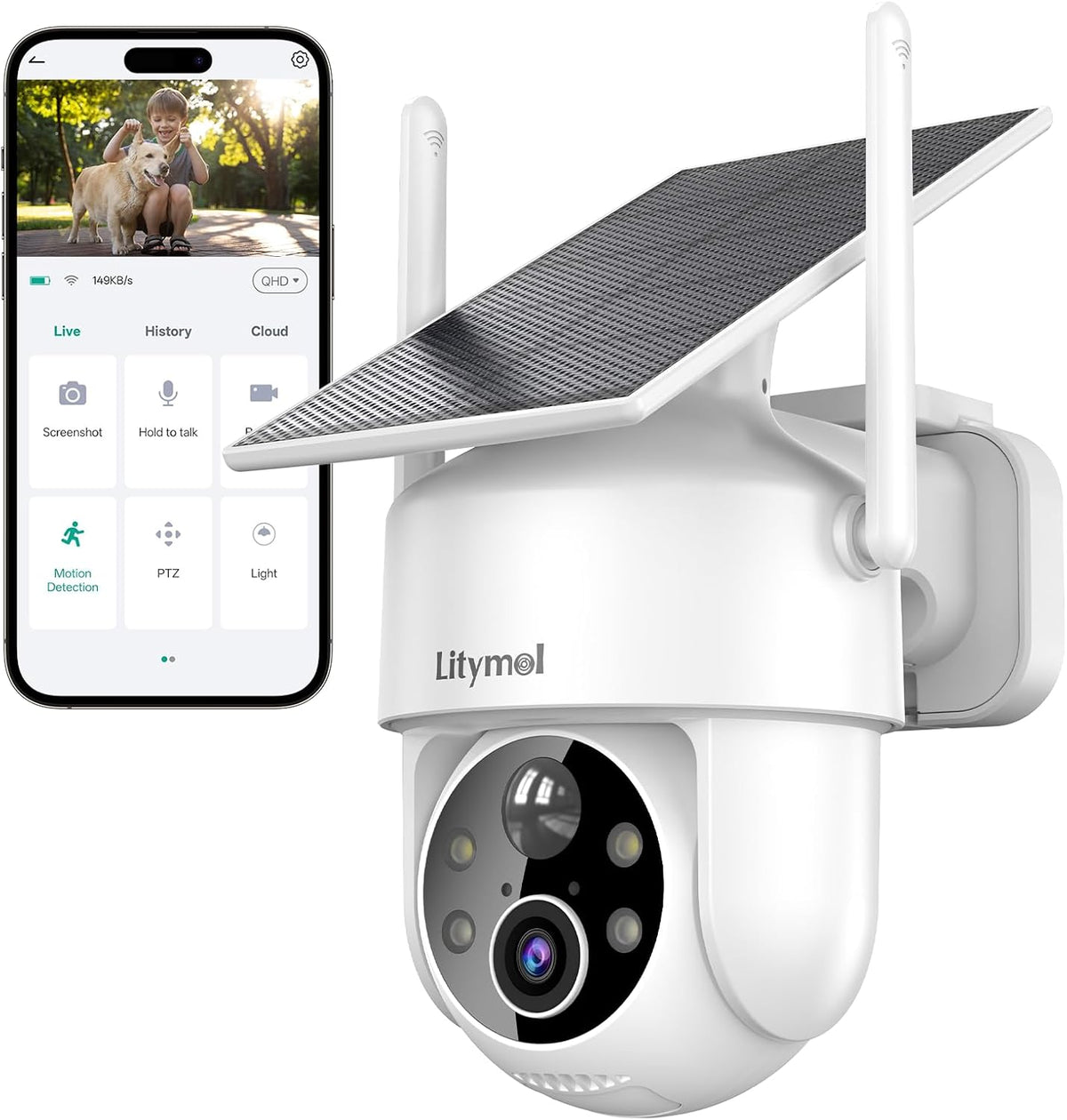 LITYMOL Cámaras de seguridad de 2K con vista de 360° inalámbricas p...