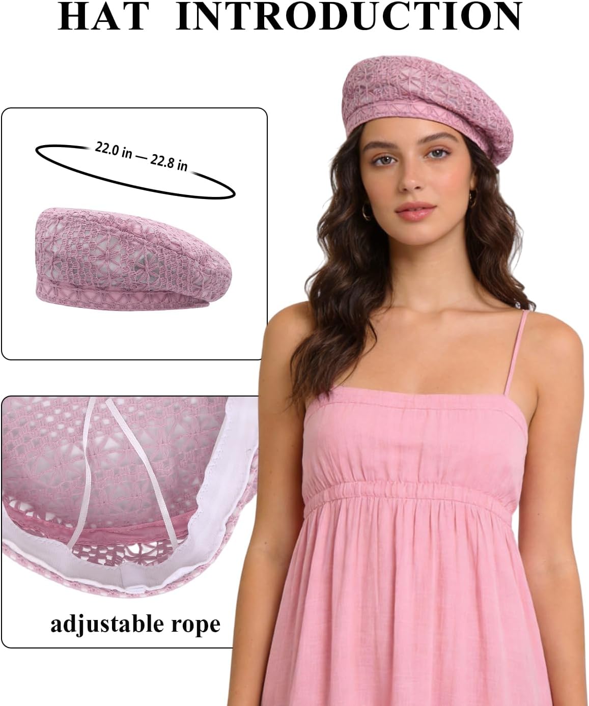 MOSSTYUS Boina ligera de encaje para mujer, diseño floral, transpir...