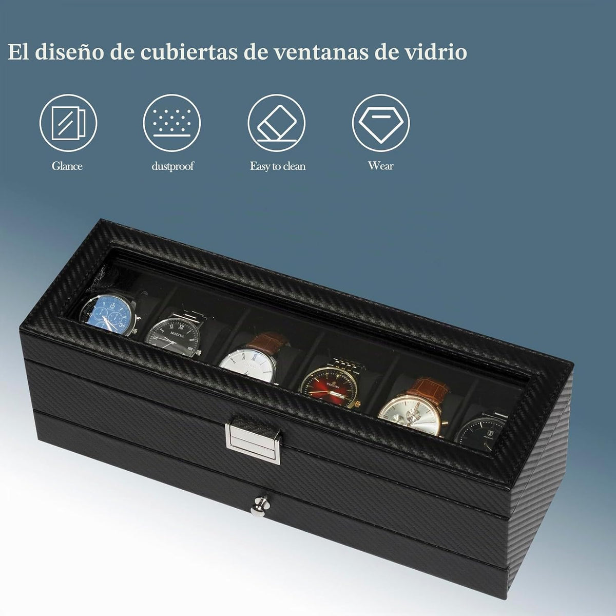 GLOBAL KA Caja de Reloj, Caja de Exhibición de Reloj de 6 Compartim...