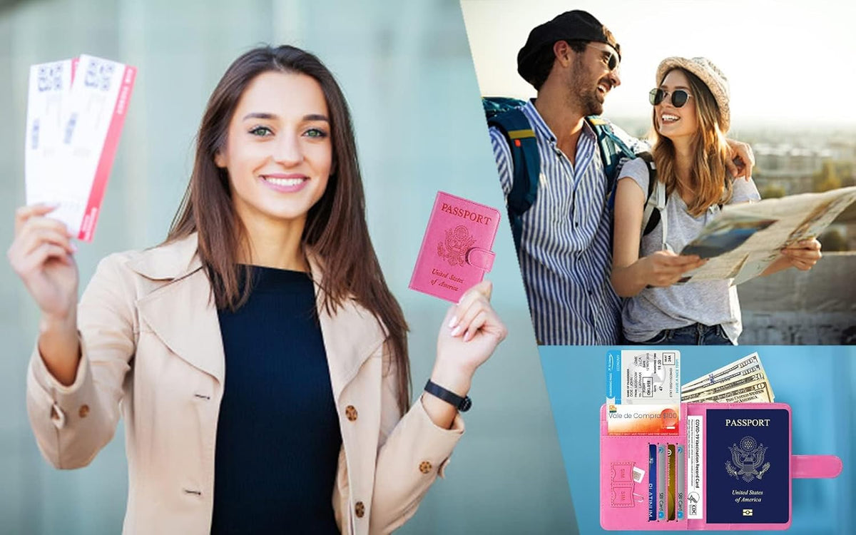 Funda para pasaporte, cartera con bloqueo RFID, funda de piel para...