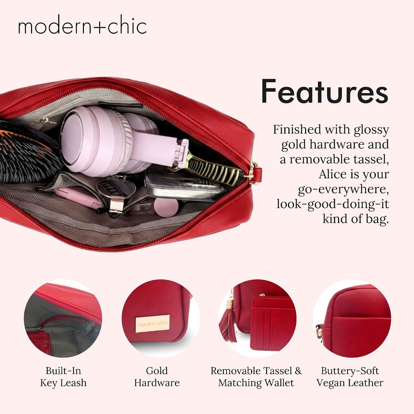Modern+Chic Bolso cruzado Alice: bolso de cuero vegano con amplios...