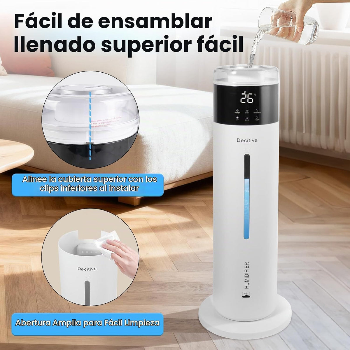 Humidificador grande para dormitorio, 8L\/2.1Gal ultrasónico de nie...