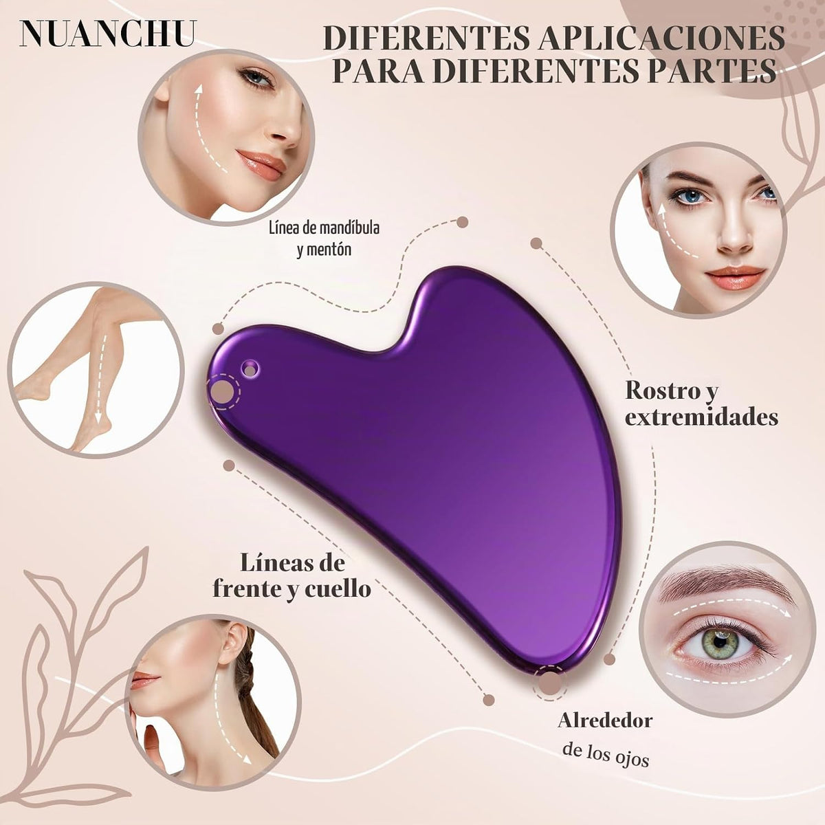 Nuanchu 304 - Herramienta facial Gua Sha de acero inoxidable, color...
