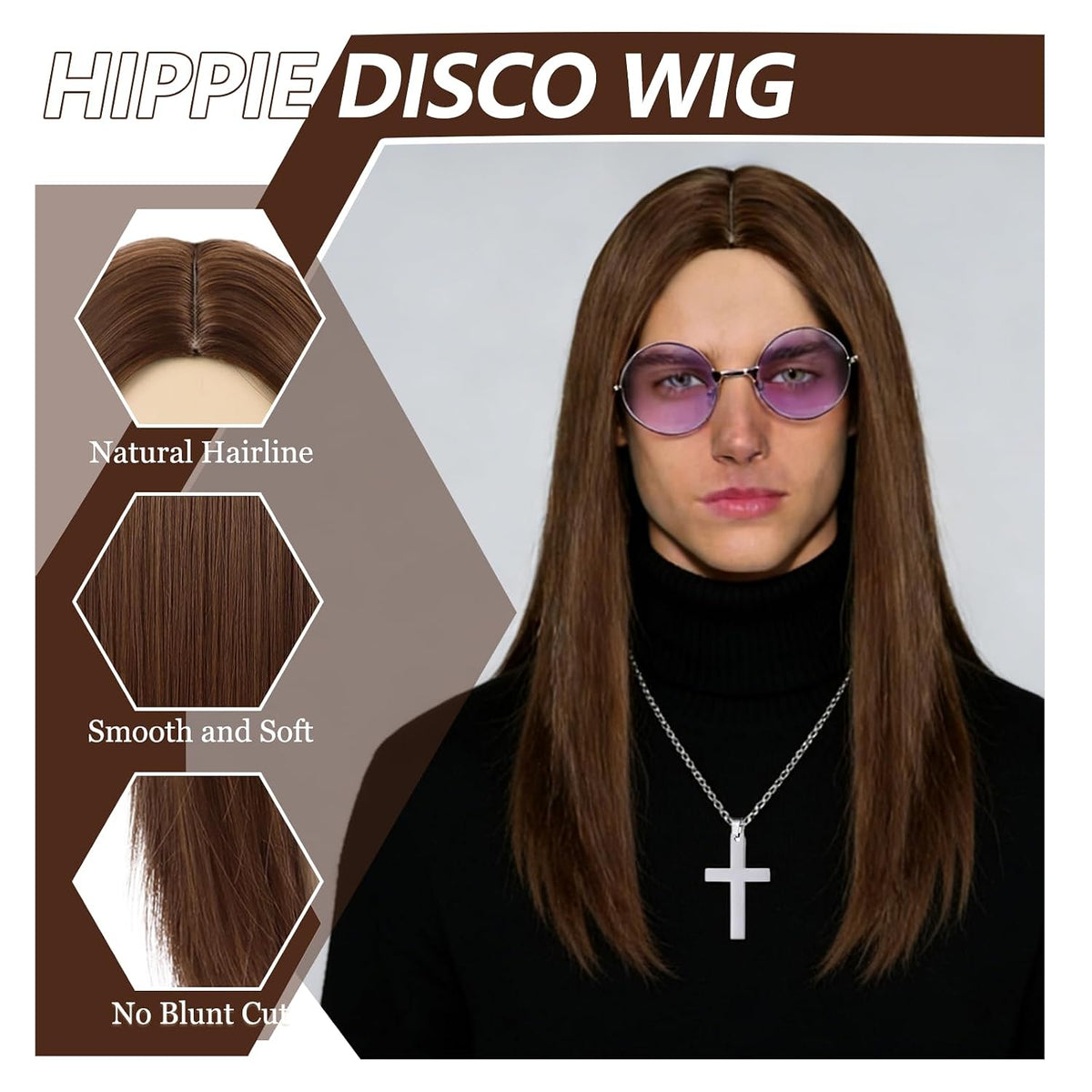 Guree Hair Peluca larga y recta marrón para hombres y mujeres, pelu...