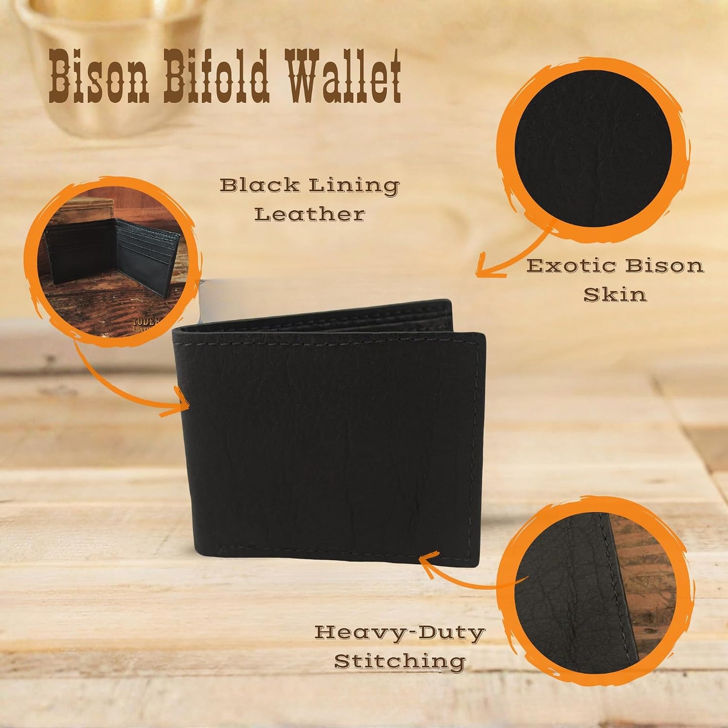 Yoder Leather Company Cartera plegable de piel auténtica de bisonte...