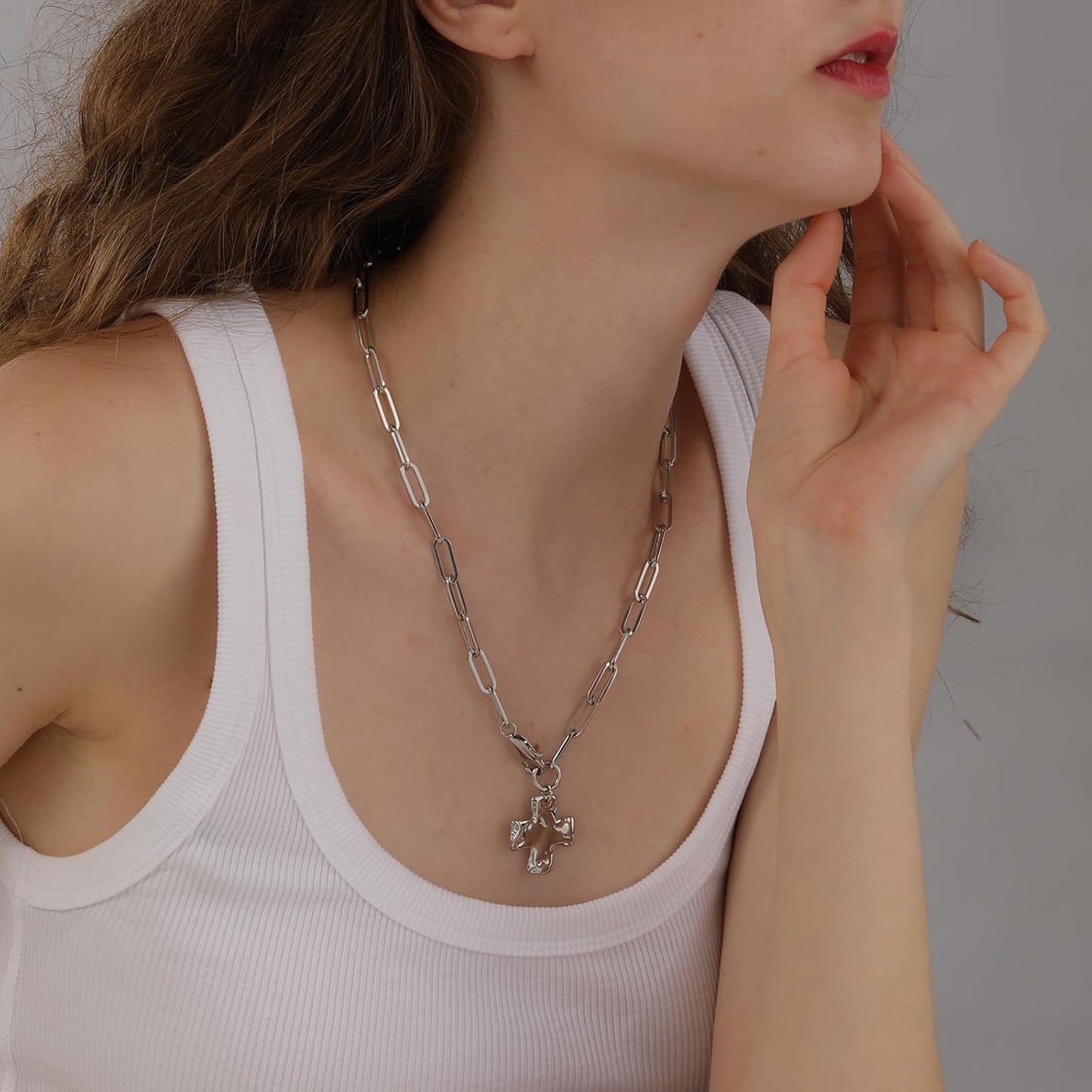 Bheop - Collar de cruz gruesa para mujer, oro de 14 quilates, plata...