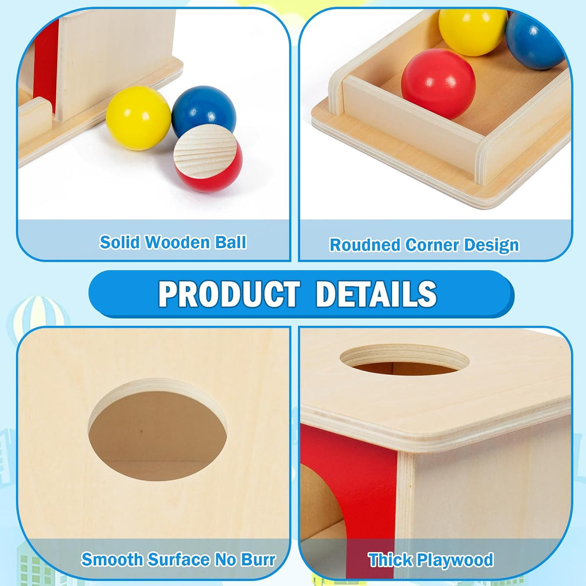 Adena Montessori Juguete de madera para bebés de 6 a 12 meses, 3 bo...
