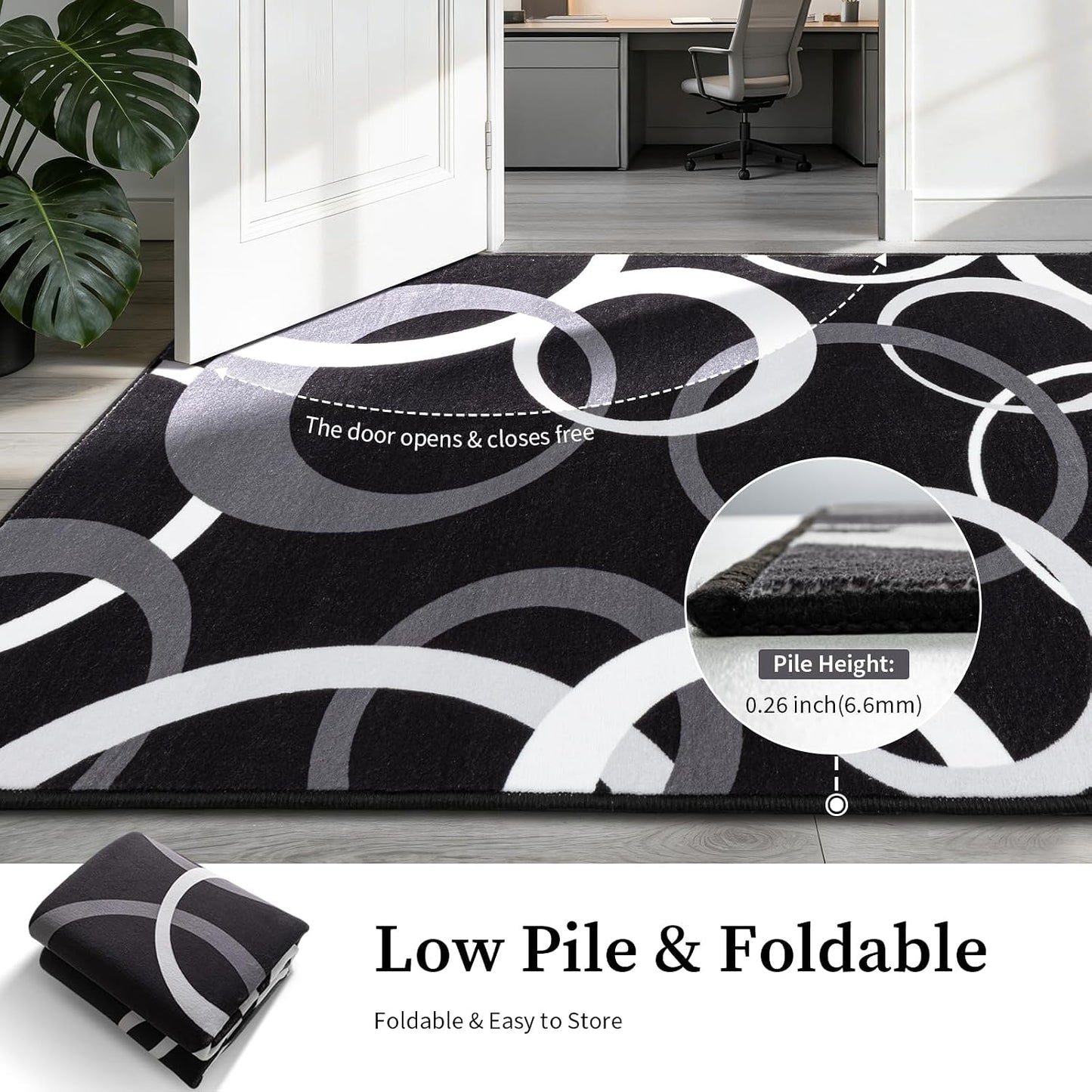 YIHOUSE Alfombra lavable para sala de estar, color blanco y negro,...