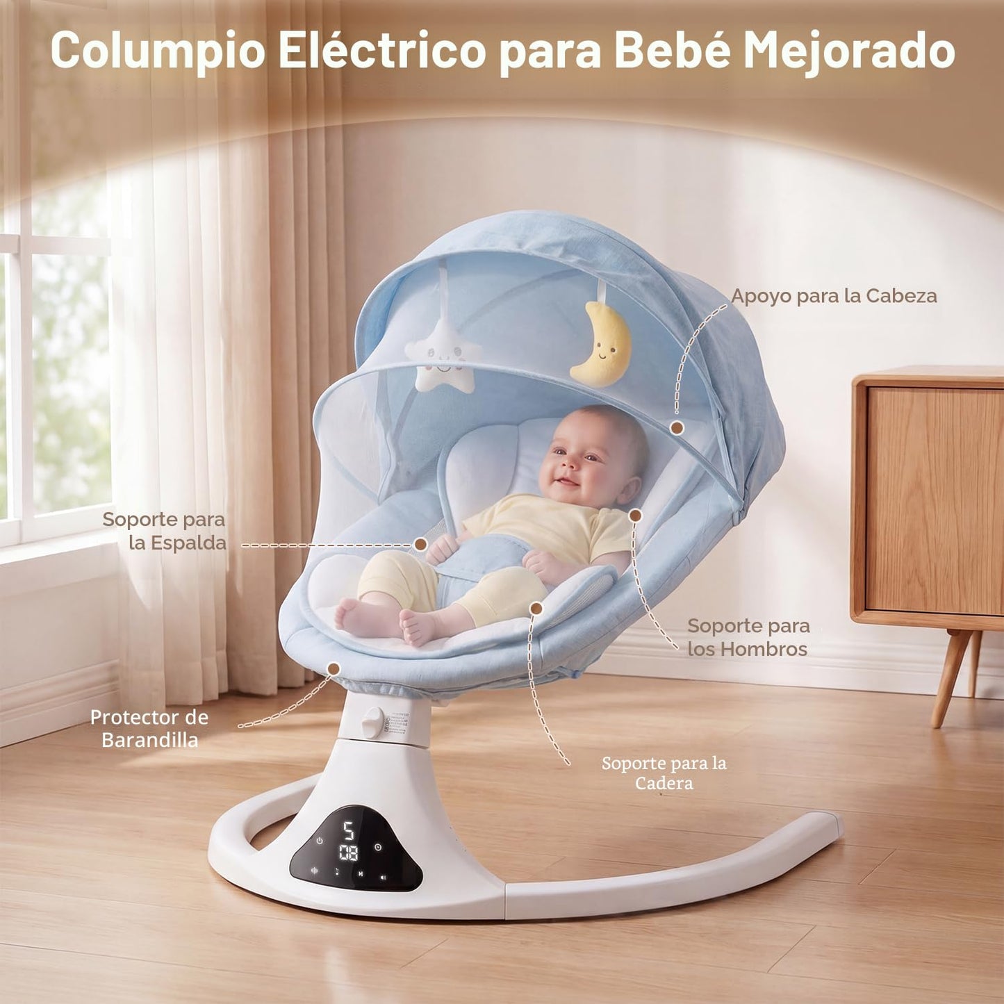 Columpio inteligente para bebé con Bluetooth y control remoto - 5 v...