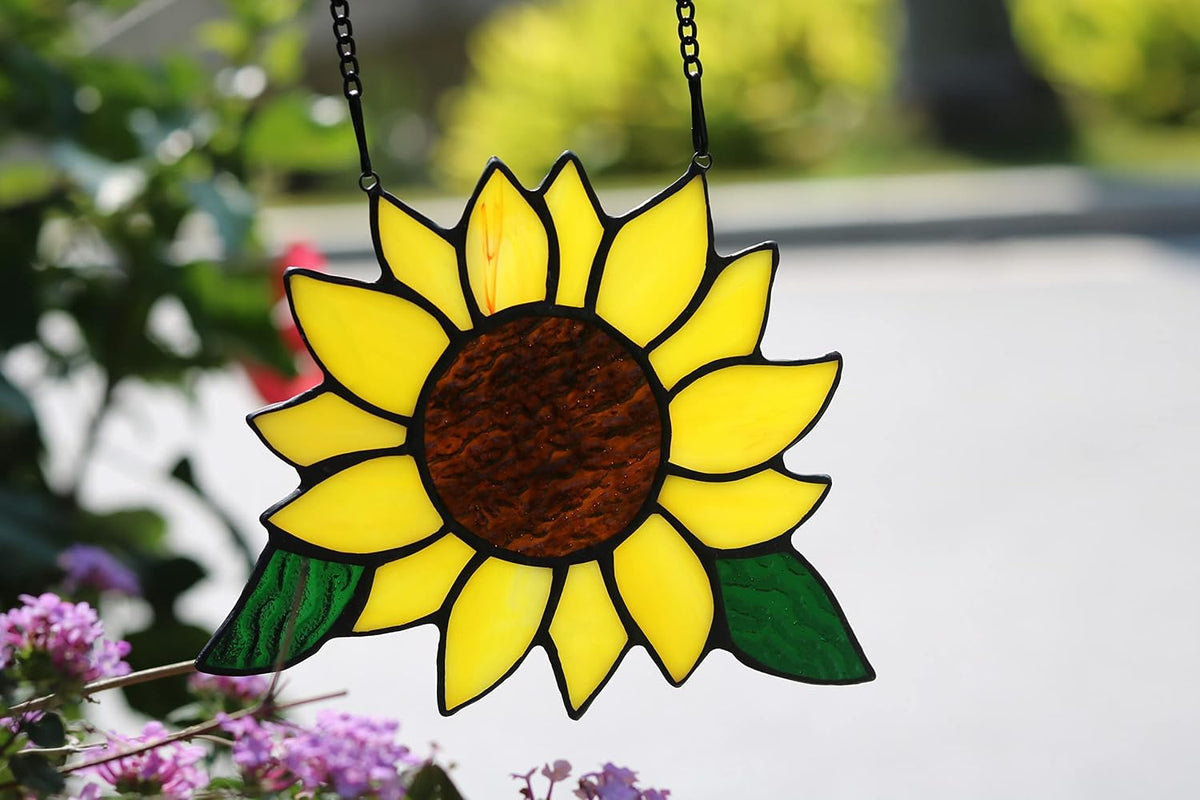 HAOSUM Regalos de Girasoles de Vidrio Emplomado para Colgar en Vent...