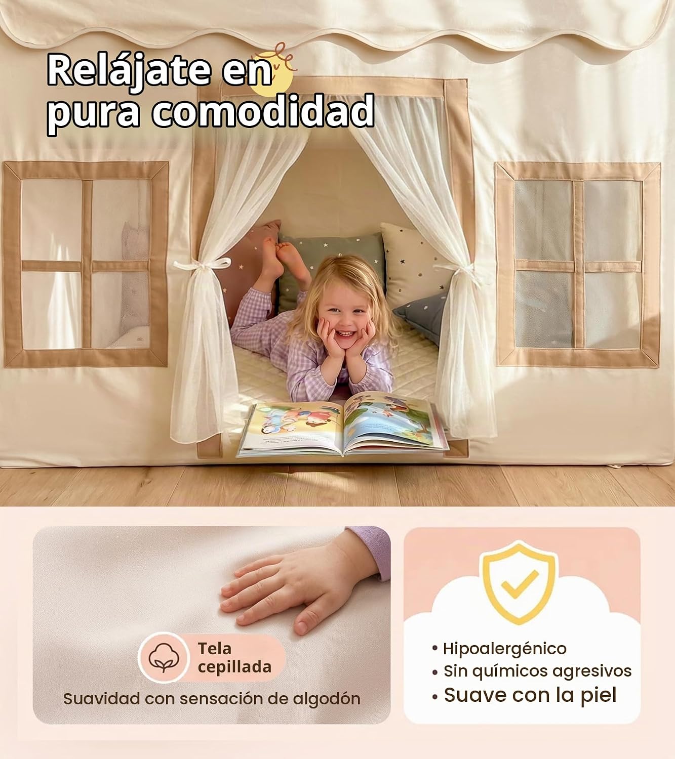 Tienda de campaña con alfombra, luz de estrella, gran casa de juego...