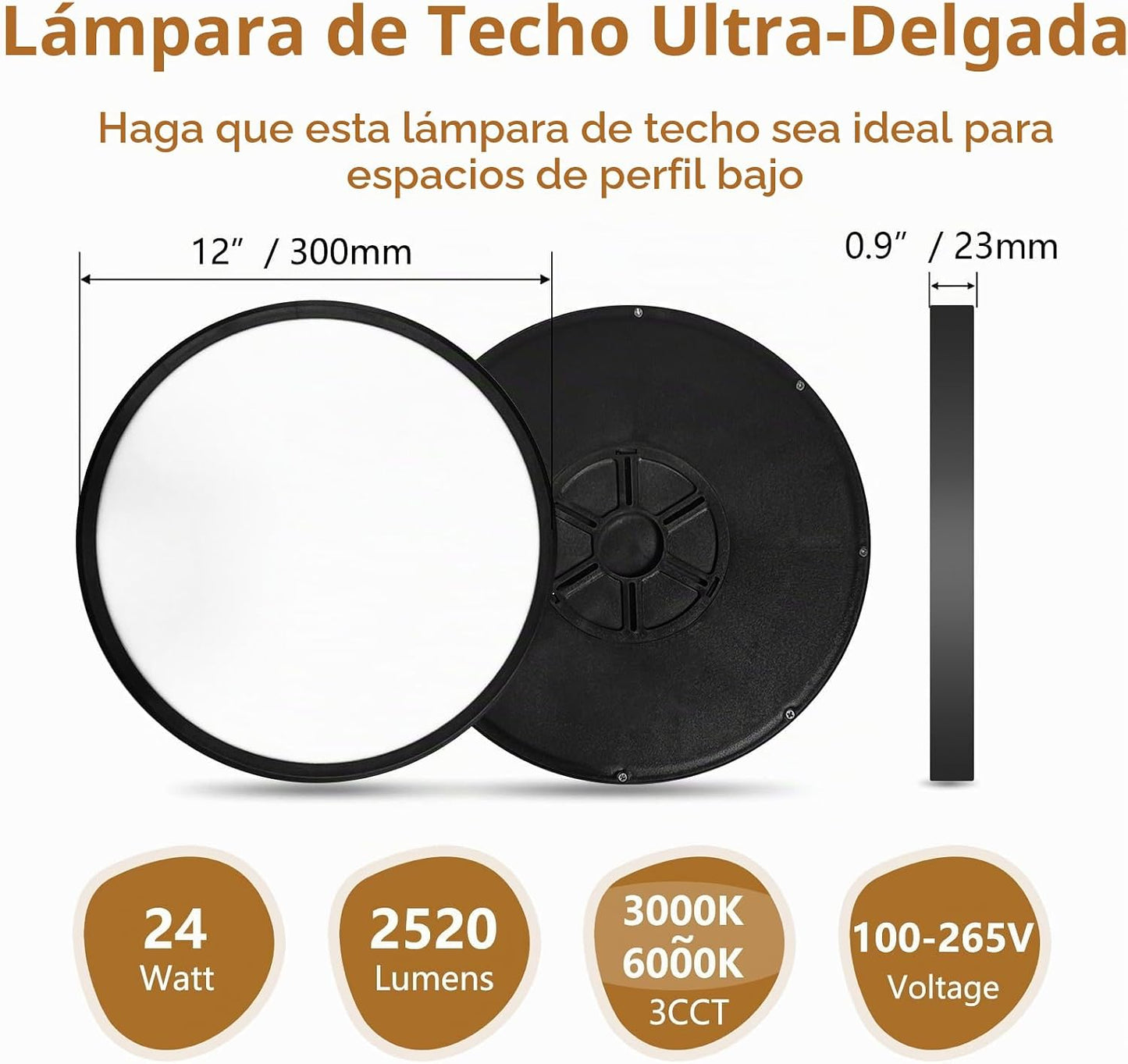 6PK Luz de Techo LED Empotrada Súper Delgada de 12 Pulgadas, 24W, 2...