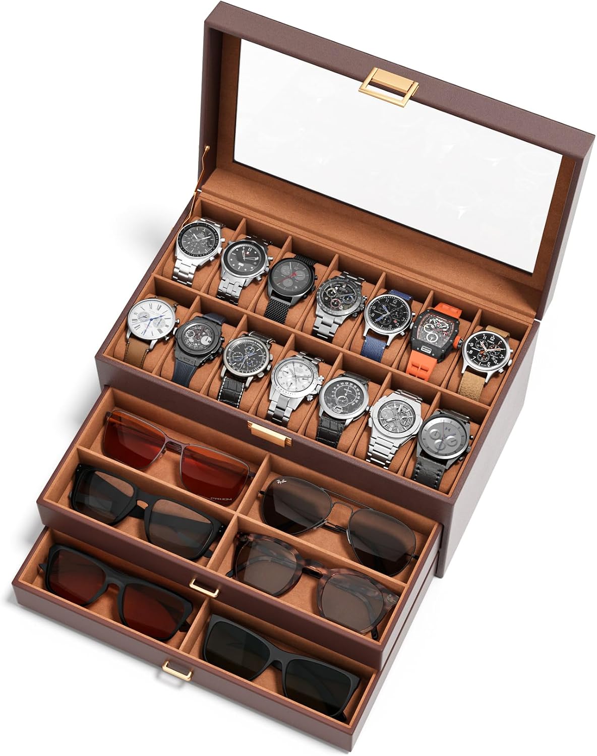 sensok Caja de reloj para hombre, 14 ranuras, 3 capas, organizador...