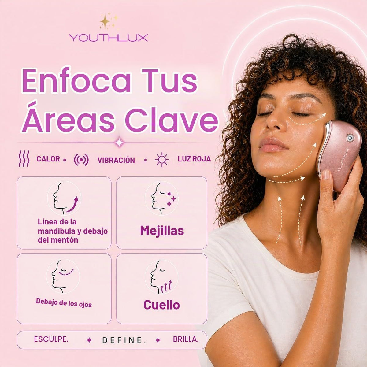 YOUTHLUX ProSculpt - Masajeador facial Gua Sha calentado, herramien...
