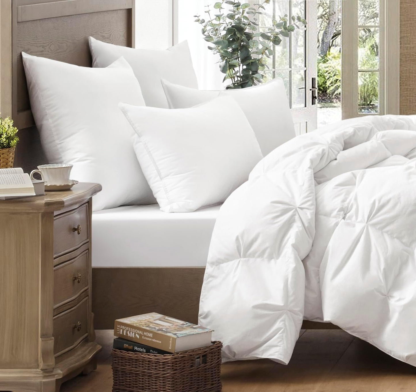 puredown® - Juego de 2 almohadas de plumas y plumón de ganso blanco...