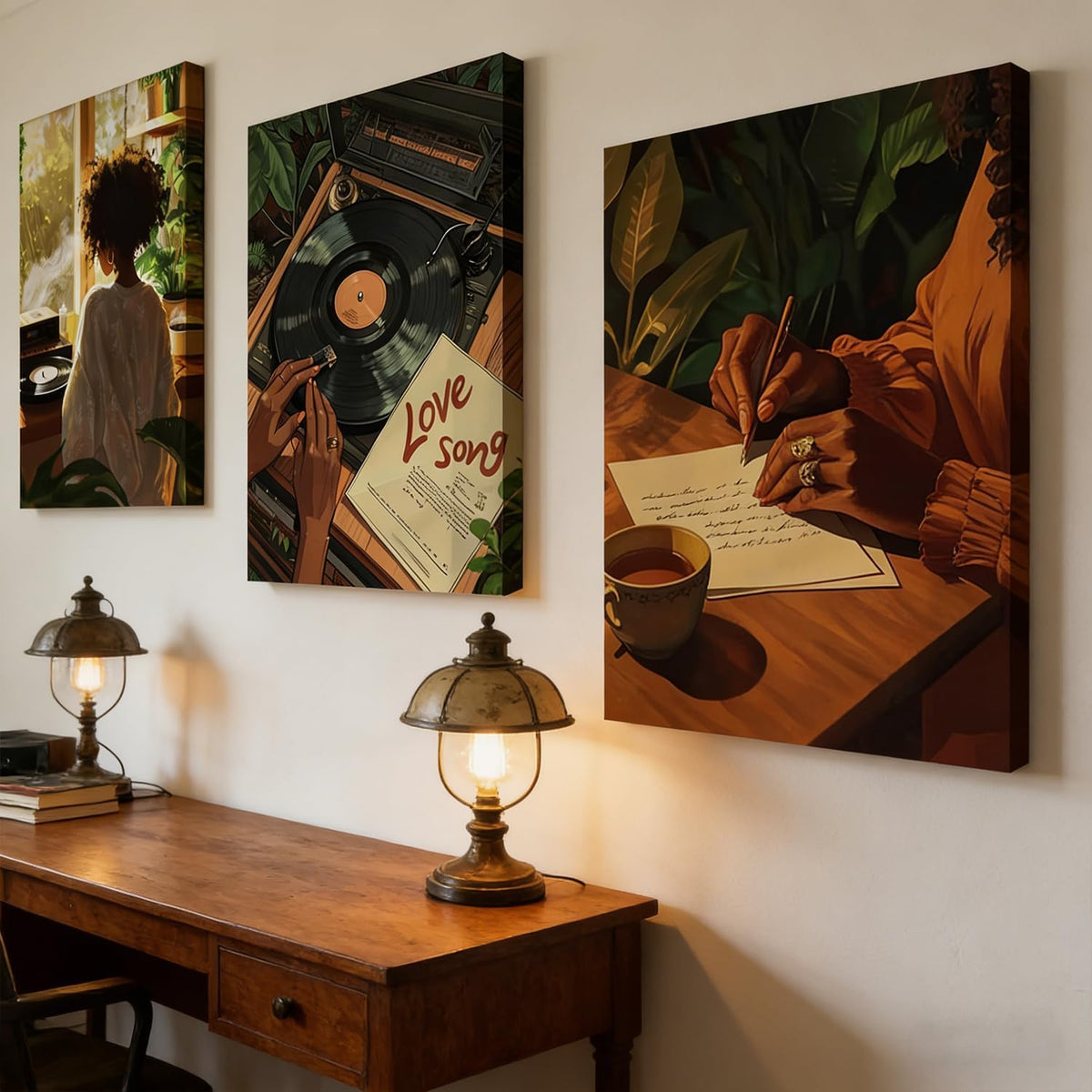 3 piezas de lienzo de mujer negra, arte de pared a la moda, pintura...